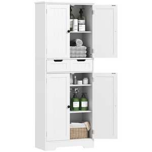 HOMCOM Bathroom Tall Cabinet with Drawer, Adjustable Shelf and Doors, White HOMCOM