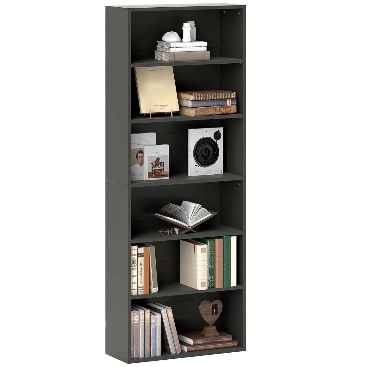 HOMCOM 6 Tier Bookshelf, Freestanding Bookcase with Adjustable Shelves, Black HOMCOM