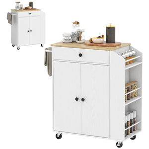 HOMCOM Kitchen Island with 3-Tier Spice Rack, Kitchen Cart with Towel Rack HOMCOM