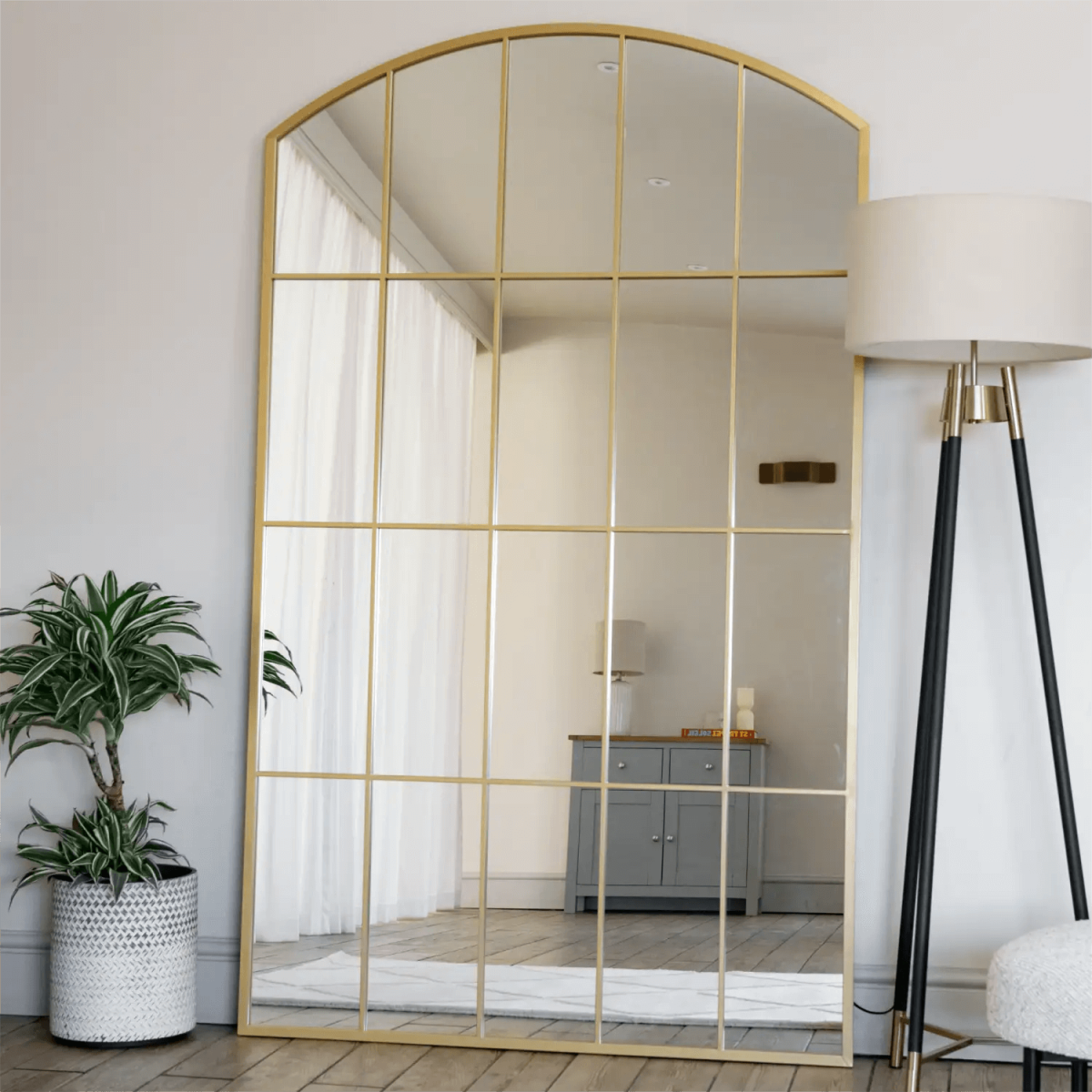Tomi- Full Length Gold Metal Arched Lattice Window Mirror - 180cm x 105cm.