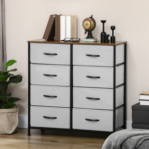HOMCOM 8 Drawer Fabric Chest of Drawers w/ Wooden Top for Closet Hallway Grey HOMCOM