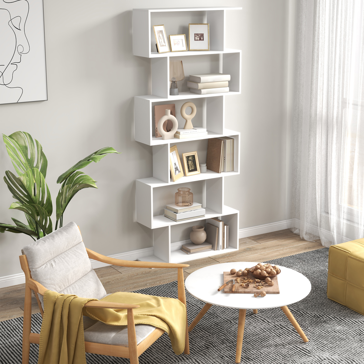 Particle Board 6-Tier Asymmetrical Shelving Unit White HOMCOM