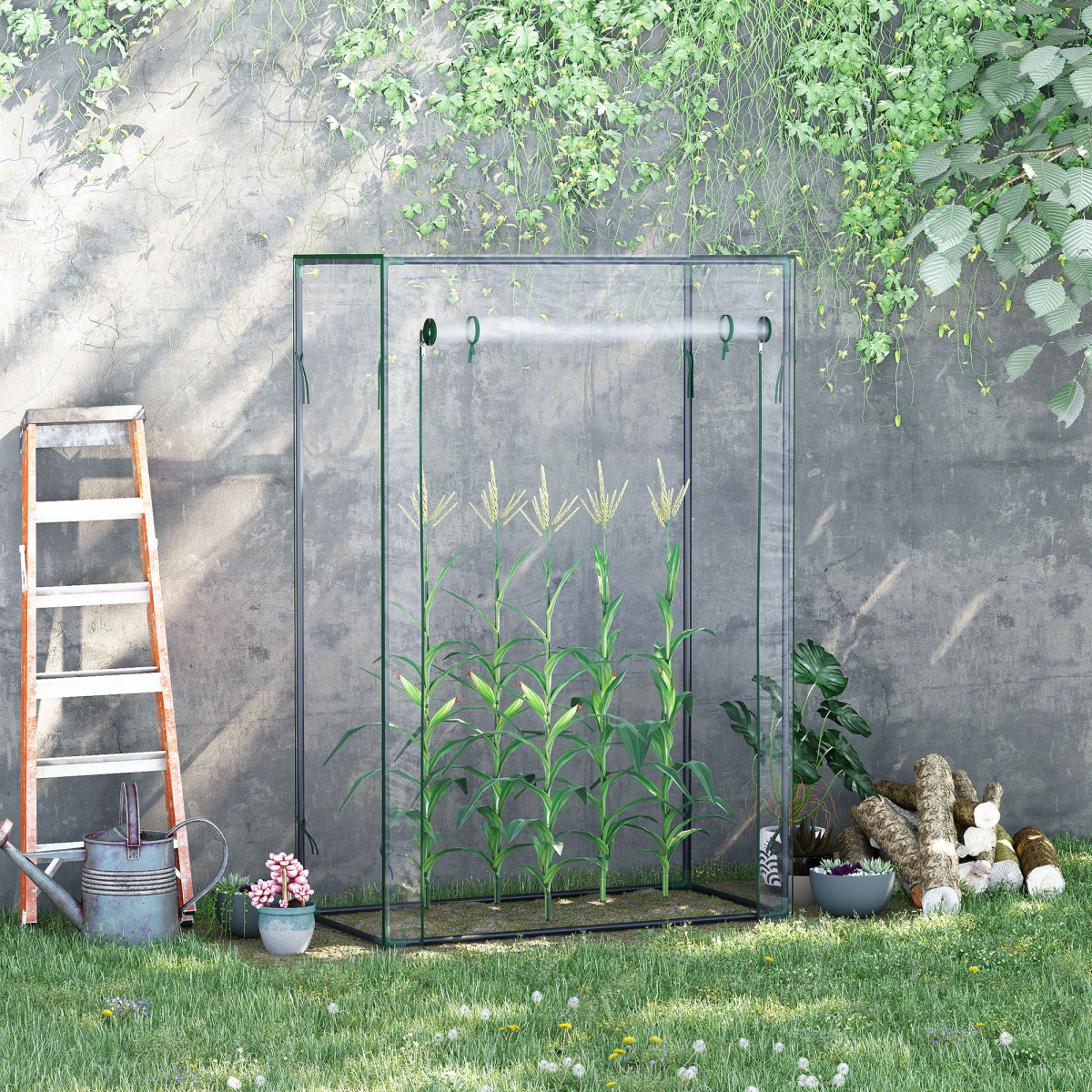 100x50x150cm Greenhouse Steel Frame PVC Cover with Roll-up Door Outdoor Green Outsunny