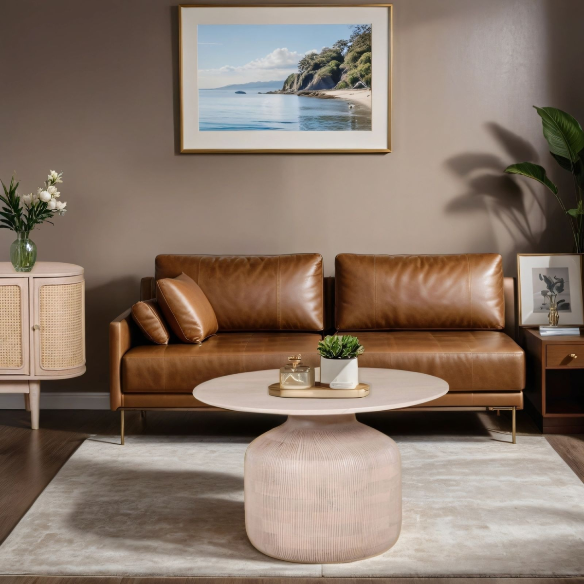 Valencia Cane & Mango Wood Round Coffee Table Indian Hub