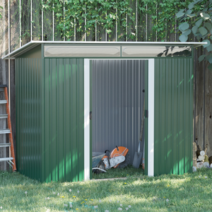 Pent Roofed Metal Shed Foundation Vent 260x133x200cm Sliding Door Green Outsunny