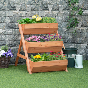 Outsunny 3 Tier Raised Garden Bed Wooden Elevated Planter Box Kit, Brown Outsunny