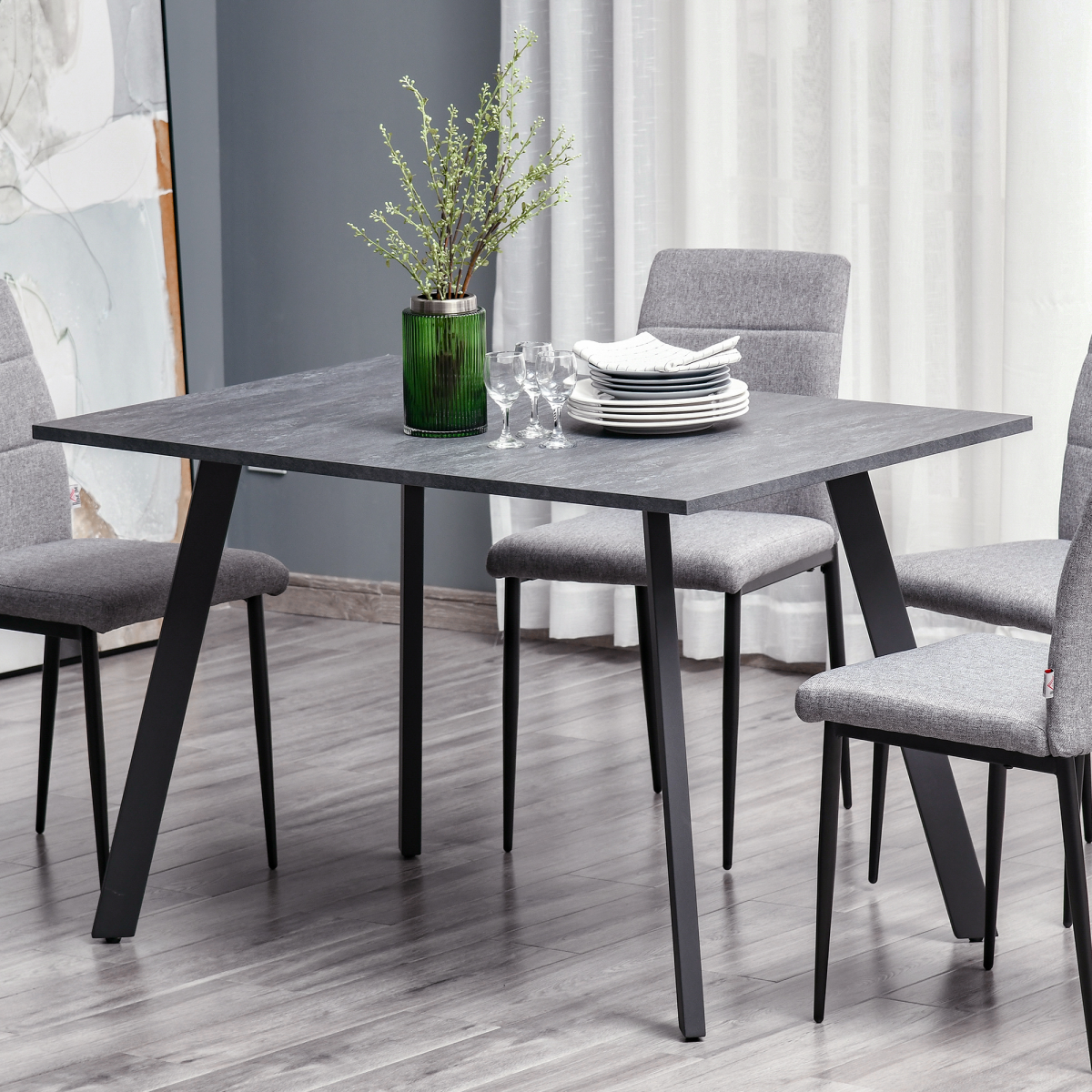 Modern Rectangular Dining Table with Metal Legs Indoor, Dark Grey Unbranded