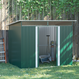 Pent Roofed Metal Garden Shed Foundation and Vent 260x194x200cm Green Outsunny