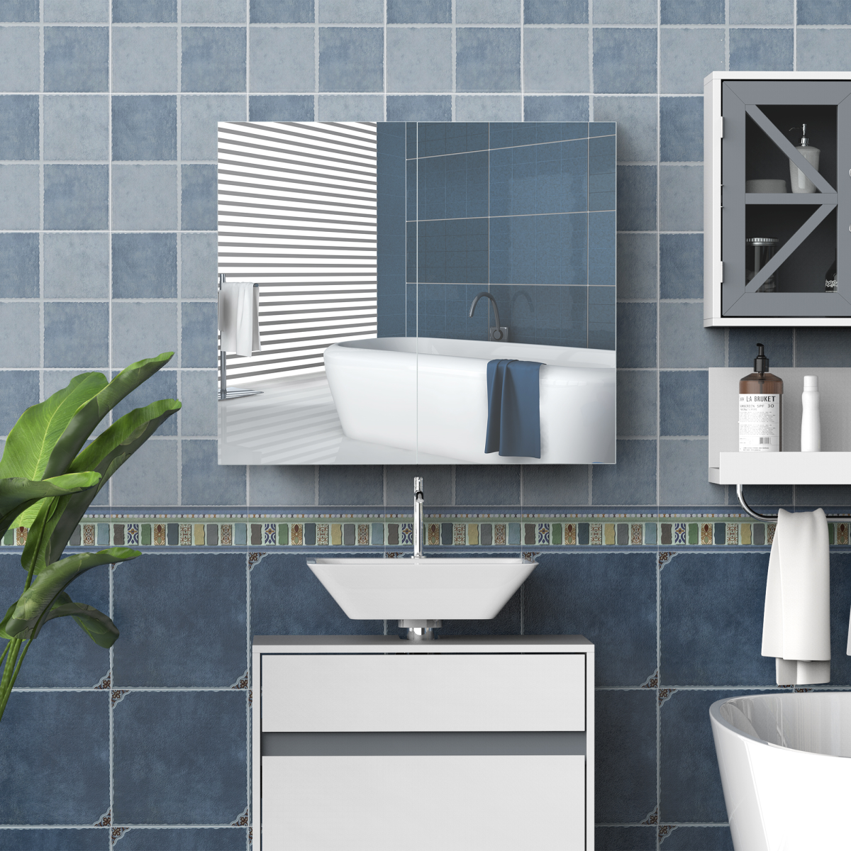 Wall Mounted Bathroom Mirror Storage Cabinet w/ Door Adjustable Shelf HOMCOM Unbranded