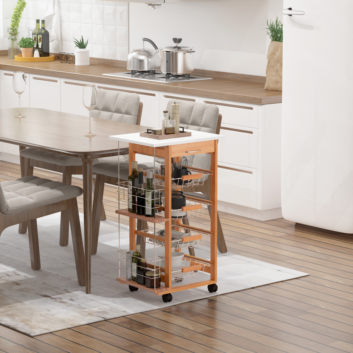 MDF Multifunction Kitchen Island Trolley-Brown