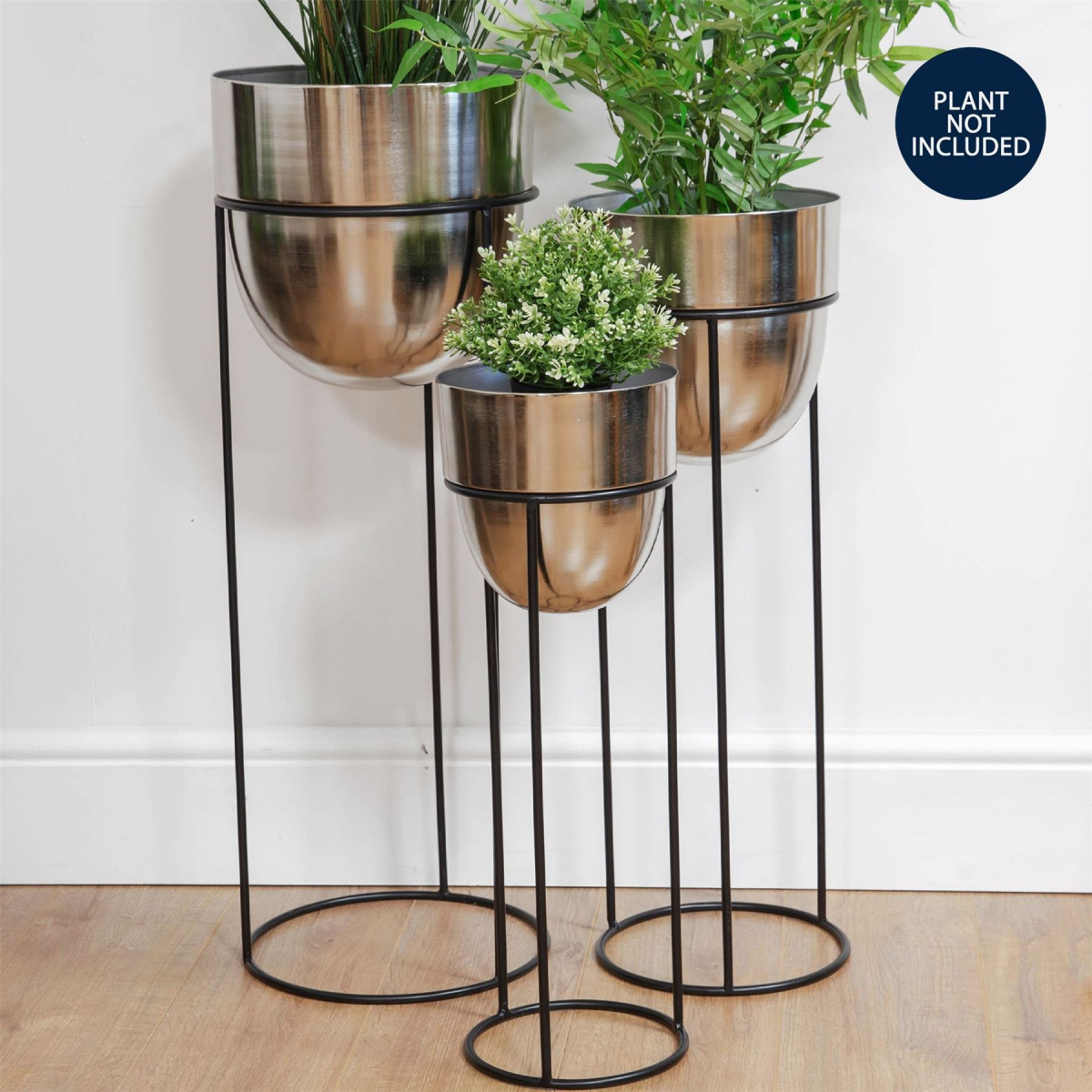 Hestia Set of 3 Extra Tall Silver Metal Planters Hestia�
