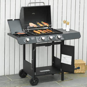 Deluxe Gas Burner Barbecue Grill 3+1 Burner BBQ Trolley 110x50x100cm Outsunny