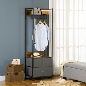 Industrial Clothes Rail Garment Rack with 2 Fabric Drawers Rustic Brown Unbranded