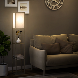 4-Tier Floor Lamp, Floor Light with Storage Shelf White and Oak 3-Tier HOMCOM