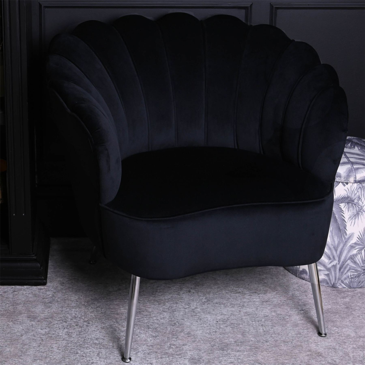 Black Scalloped Cocktail Chair with Chrome Legs Widdop