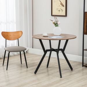 Industrial Dining Table with Round Top Steel Legs for Kitchen Dining Room Brown Unbranded