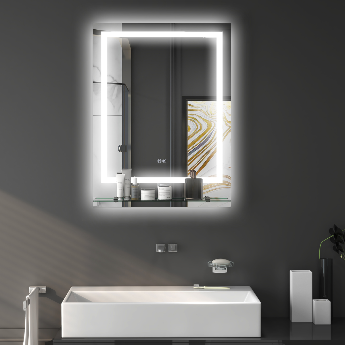kleankin Dimmable Bathroom Mirror with LED Lights, 3 Colours, Defogging Film kleankin