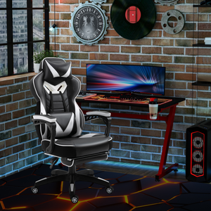 Gaming Chair Ergonomic Reclining w/ Manual Footrest Wheels Stylish Office White Unbranded
