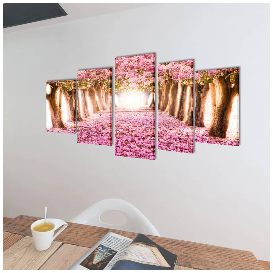 Canvas Wall Print Set Cherry Blossom 100 x 50 cm