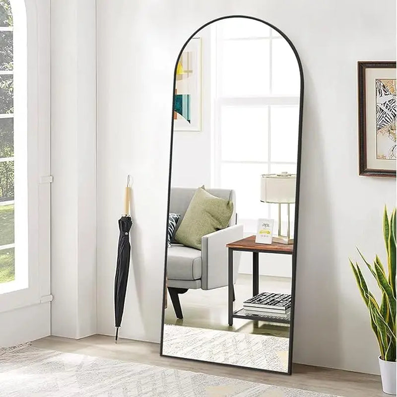 Arched/Right Angle 71"X26" Full Length Mirror Full Body Floor Mirror Standing Hanging or Leaning Wall, Arch Wall Mirror with Stand Aluminum Alloy Thin Frame for Bedroom Cloakroom,Black 64"X21" 59"X16"Arched Full-Length Mirror with Explosion-Proof HD Glass