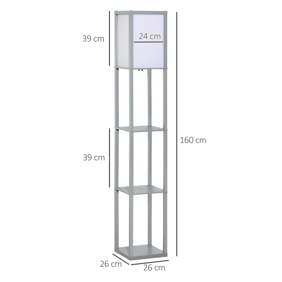 4-Tier Floor Lamp, Floor Light with Storage Shelf, Grey 3-Tier HOMCOM