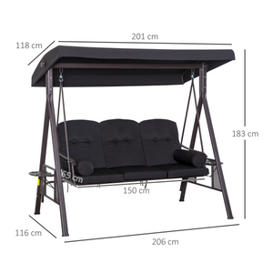 Outsunny 3 Seater Garden Swing Chair Patio Swing Bench w/ Cup Trays Black Outsunny