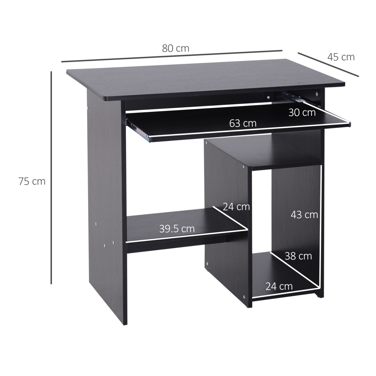 Computer Desk, 73.5H cm-Black HOMCOM