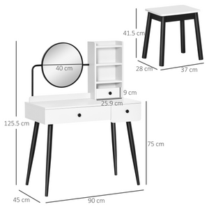 Dressing Table Set with 3 Drawers, Storage shelves and Stool, White Unbranded