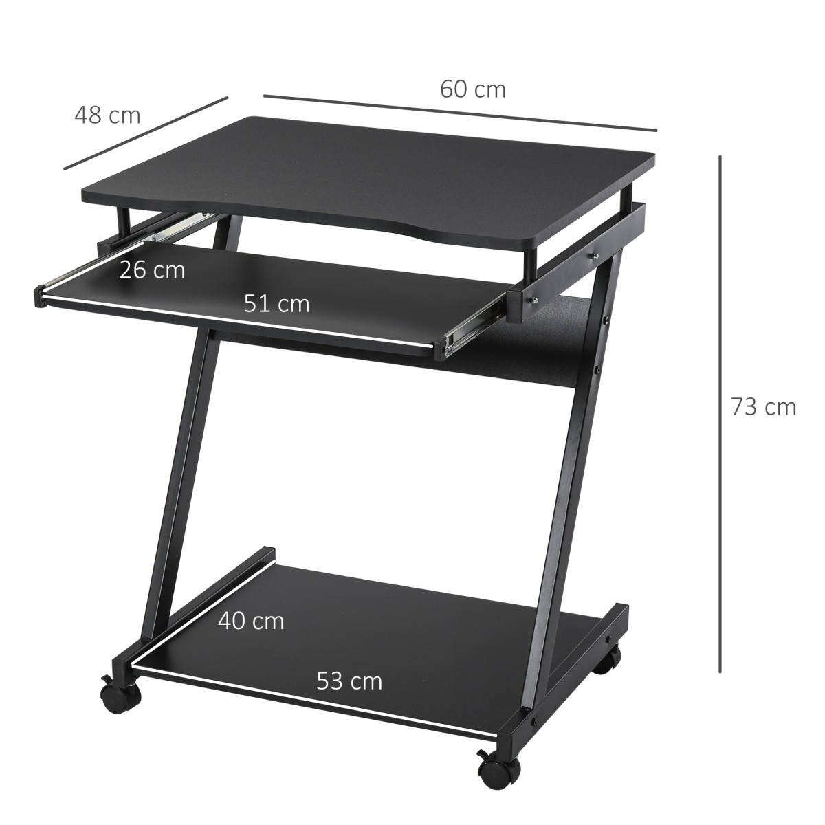 Movable Computer Desk with 4 Moving Wheels Sliding Keyboard Tray Black Unbranded