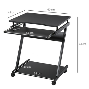 Movable Computer Desk with 4 Moving Wheels Sliding Keyboard Tray Black Unbranded