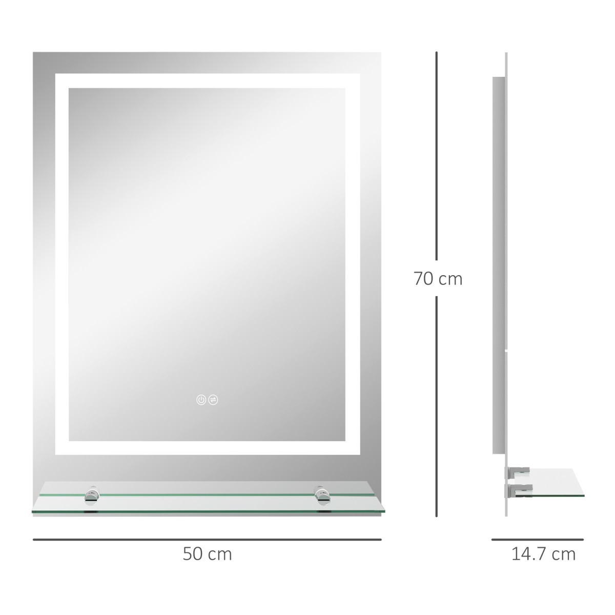 kleankin Dimmable Bathroom Mirror with LED Lights, 3 Colours, Defogging Film kleankin