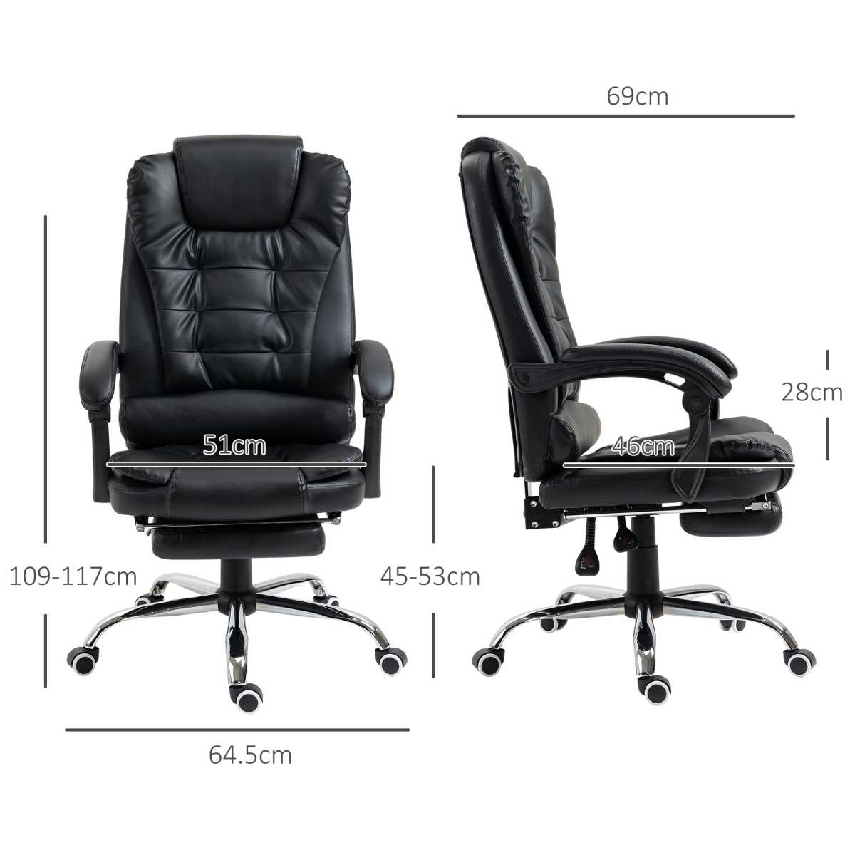 PU Leather Home Office Chair High Back Computer Chair with Swivel Wheels Black HOMCOM