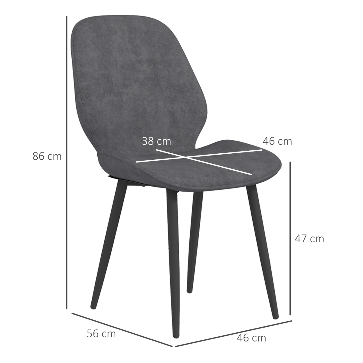 HOMCOM Dining Chairs Set of 2, Upholstered Kitchen Chairs with Metal Legs, Grey HOMCOM