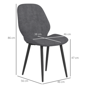 HOMCOM Dining Chairs Set of 2, Upholstered Kitchen Chairs with Metal Legs, Grey HOMCOM