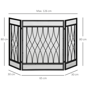 3-Panel Folding Fireplace Screen Metal Mesh Fire Spark Guard Black HOMCOM