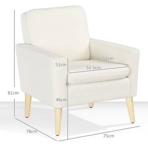 HOMCOM Modern Accent Chair with Wood Legs, Wide Seat, Teddy Armchair, Cream HOMCOM