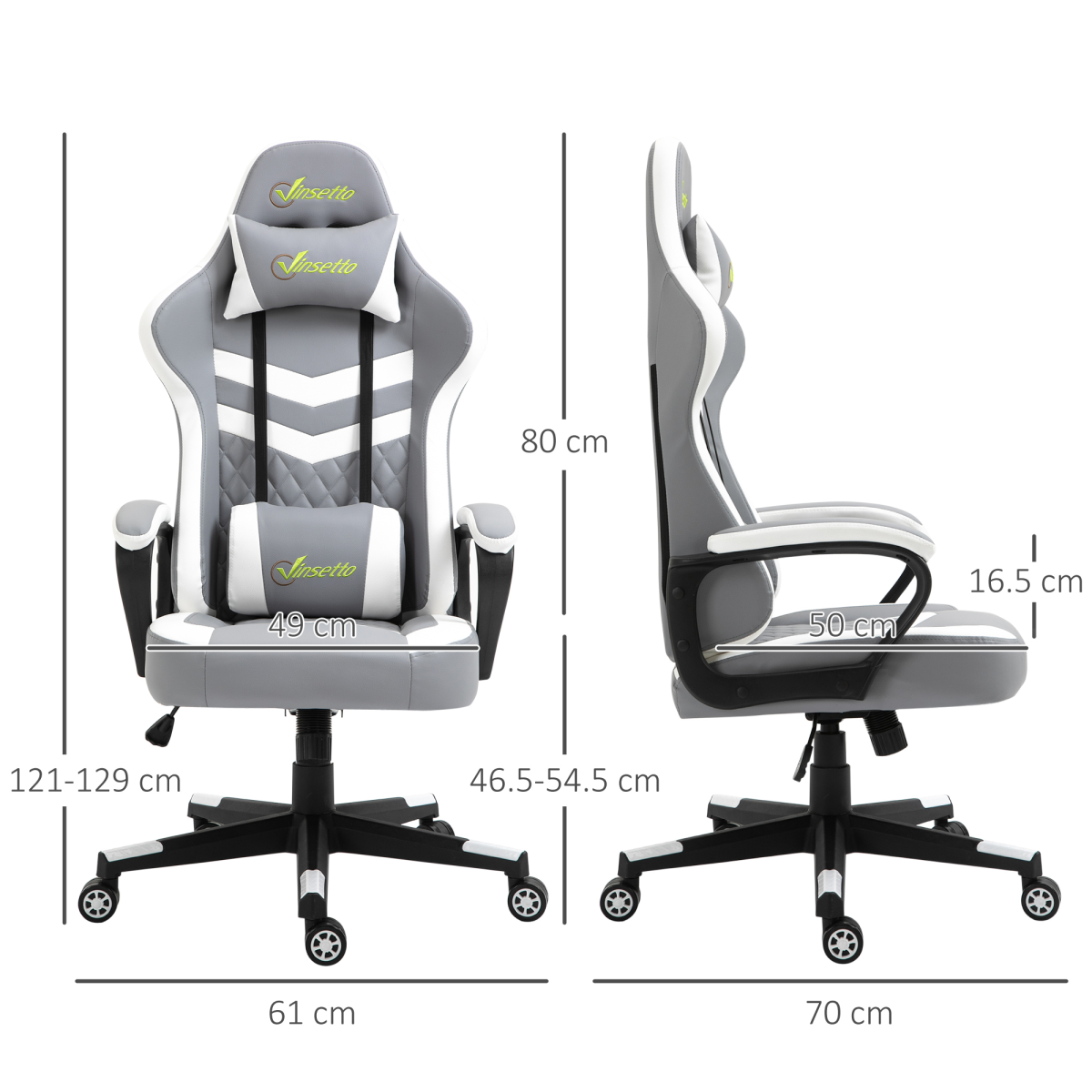 Racing Gaming Chair w/ Lumbar Support, Headrest, Gamer Office Chair, Grey White Unbranded