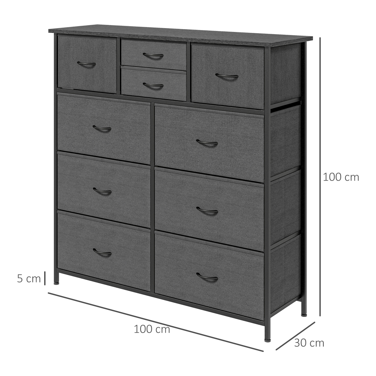 HOMCOM Bedroom Chest of Drawers Fabric Dresser w/ Foldable Drawers Black HOMCOM