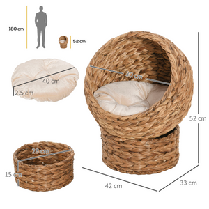 Wicker Cat House, Raised Cat Bed with Cylindrical Base, 42 x 33 x 52cm PawHut