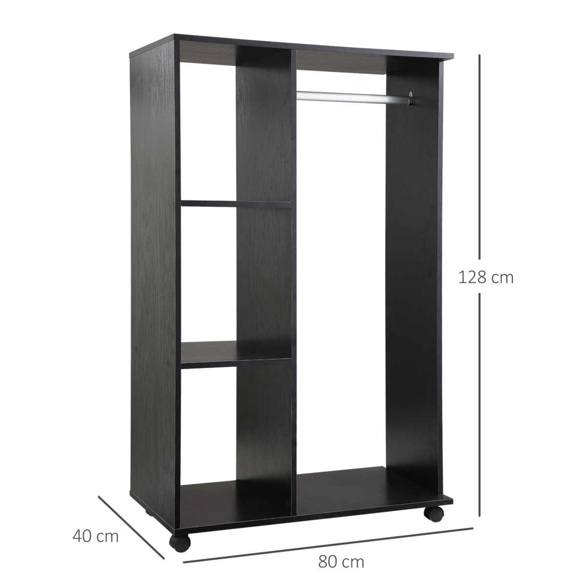 Rolling Open Wardrobe Hanging Rail Storage Shelves for Clothes, Black HOMCOM