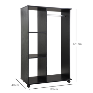 Rolling Open Wardrobe Hanging Rail Storage Shelves for Clothes, Black HOMCOM