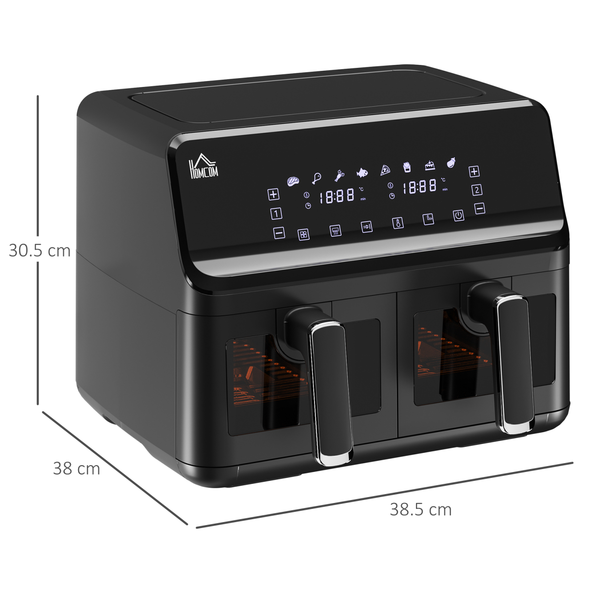 Dual Air Fryer 8L Family Size w/ 2 Basket 8 Presets Cookbook Timer 2500W HOMCOM