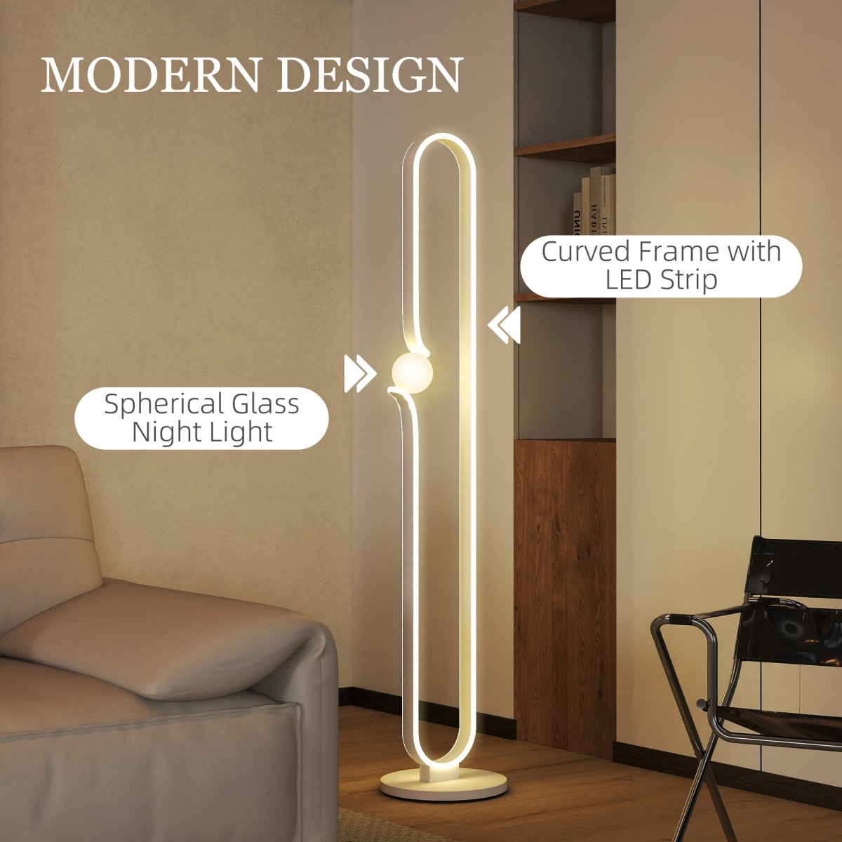 HOMCOM Dimmable LED Floor Lamp with Glass Night Light, Foot Switch, White HOMCOM