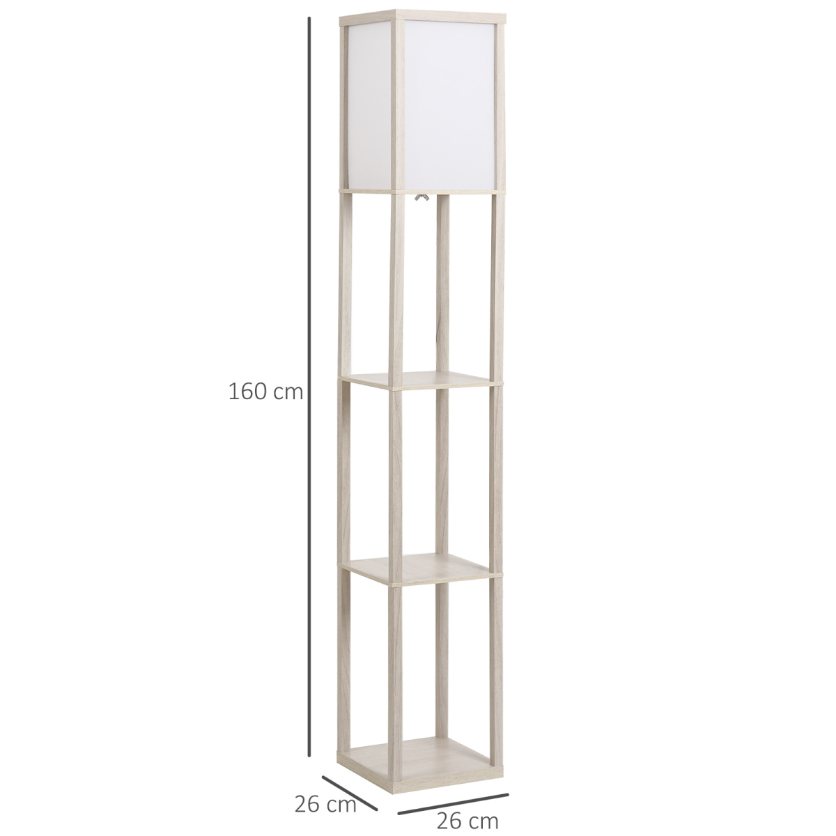 4-Tier Floor Lamp, Floor Light with Storage Shelf White and Oak 3-Tier HOMCOM
