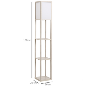 4-Tier Floor Lamp, Floor Light with Storage Shelf White and Oak 3-Tier HOMCOM