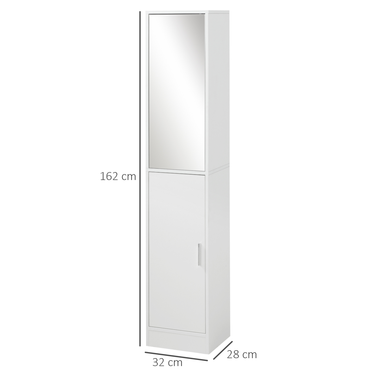 kleankin Tall Mirrored Bathroom Cabinet Tallboy Unit w/Adjustable Shelf White Unbranded
