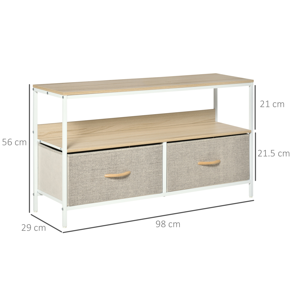 HOMCOM TV Cabinet, TV Console Unit with 2 Foldable Linen Drawers Maple Colour Unbranded