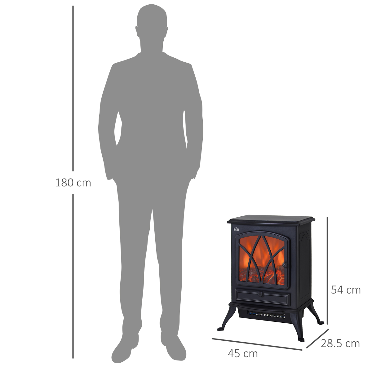 1850W Flame Effect Electric Free Standing Fireplace Fan Log Burning Stove -Black HOMCOM