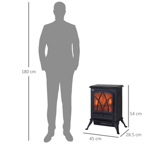 1850W Flame Effect Electric Free Standing Fireplace Fan Log Burning Stove -Black HOMCOM