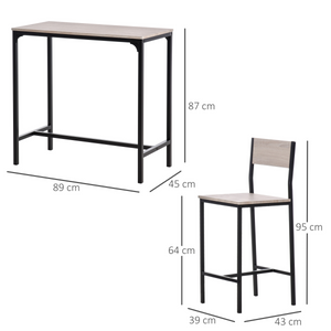Metal Frame MDF Top Table & Bar Stool Set Black HOMCOM